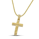 Χειροποίητος βαπτιστικός σταυρός από χρυσό Κ14 για κορίτσι. Μοντέρνο σχέδιο με ζιργκόν. Περασμένο σε παχιά αλυσίδα.