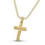 Χειροποίητος βαπτιστικός σταυρός από χρυσό Κ14 για κορίτσι. Μοντέρνο σχέδιο με ζιργκόν. Περασμένο σε πλεκτή αλυσίδα.