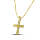 Γυναικείος Χρυσός σταυρός Κ14 βάπτισης με ζιργκόν, φορεμένος σε «Θ» αλυσίδα. 