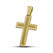 Γυναικείος σταυρός βάπτισης διπλής όψης με ζιργκόν. Πιστοποιημένη κατασκευή από χρυσό Κ14, φορεμένος σε μοντέλο.