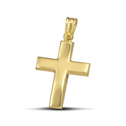 Χρυσός σταυρός βάπτισης Κ14 για κορίτσι, γυαλιστερός, φορεμένος σε μοντέλο.
