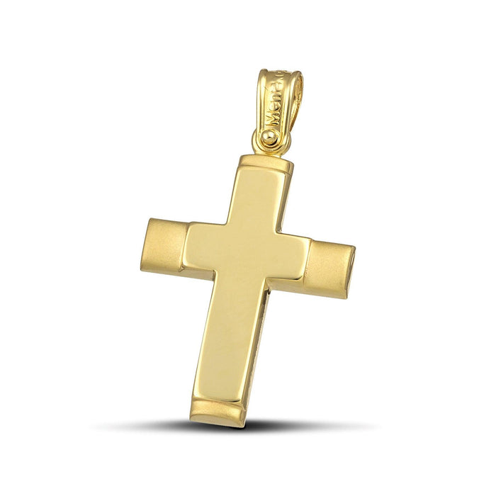 Γυναικείος χρυσός σταυρός γυαλιστερός 14 καρατίων με ματ λεπτομέρειες.