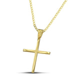 Χρυσός βαφτιστικός σταυρός Κ14, με κλασσικό σχεδιασμό. Γυναικείο χειροποίητο κόσμημα περασμένο σε κλασσική αλυσίδα.