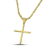 Χρυσός βαφτιστικός σταυρός Κ14, με κλασσικό σχεδιασμό. Γυναικείο χειροποίητο κόσμημα περασμένο σε χοντρή αλυσίδα.