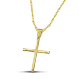 Χρυσός βαφτιστικός σταυρός Κ14, με κλασσικό σχεδιασμό. Γυναικείο χειροποίητο κόσμημα περασμένο σε «Θ»  αλυσίδα.