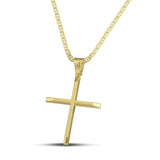 Χρυσός βαφτιστικός σταυρός Κ14 για γυναίκα. Χειροποίητο κόσμημα με ελαφριά κατασκευή, περασμένο σε χρυσή αλυσίδα «Θ».