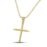 Χρυσός βαφτιστικός σταυρός Κ14 για γυναίκα. Χειροποίητο κόσμημα με ελαφριά κατασκευή, περασμένο σε αλυσίδα με κρίκους.