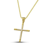 Γυναικείος σταυρός από χρυσό 14 καρατίων και λευκόχρυσο, με πλεκτή αλυσίδα.