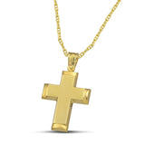 Γυναικείος χρυσός σταυρός βάπτισης Κ14, ματ με λουστράτες άκρες, σε «Θ» αλυσίδα.