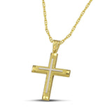 Χρυσός σταυρός Κ14 για γυναίκα, σαγρέ με λευκόχρυσο, περασμένος σε αλυσίδα με «Θ».