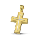 Γυναικείος σταυρός βάπτισης από χρυσό Κ14. Κλασσικό σχέδιο με ματ και λευκόχρυσο. 