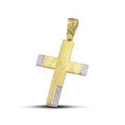 Γυναικείος χρυσός σταυρός βάπτισης με λευκόχρυσο και ζιργκόν