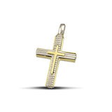 Χρυσός και λευκόχρυσος γυναικείος σταυρός διπλής όψης από Κ14. 