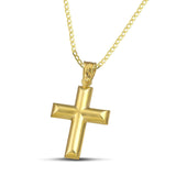Κλασσικός σταυρός από χρυσό Κ14 για γυναίκα, φορεμένος σε κλασσική αλυσίδα.