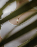 Γυναικείος χρυσός σταυρός βάπτισης με λευκόχρυσο και ζιργκόν