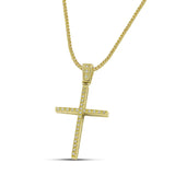 Γυναικείος χρυσός σταυρός για βάπτιση με ζιργκόν, με χοντρή χρυσή αλυσίδα.