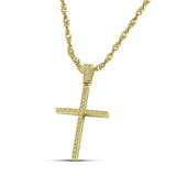 Γυναικείος χρυσός σταυρός για βάπτιση με ζιργκόν, με πλεκτή χρυσή αλυσίδα.