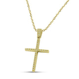 Γυναικείος χρυσός σταυρός για βάπτιση με ζιργκόν, με χρυσή αλυσίδα κρίκο-κρίκο.