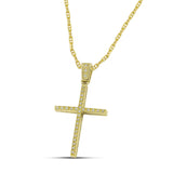 Γυναικείος χρυσός σταυρός για βάπτιση με ζιργκόν, με χρυσή αλυσίδα "Θ".