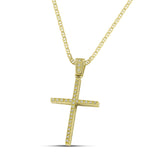 Γυναικείος χρυσός σταυρός για βάπτιση με ζιργκόν, με χρυσή αλυσίδα "Θ".
