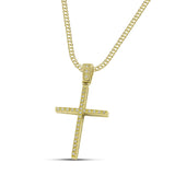 Γυναικείος χρυσός σταυρός για βάπτιση με ζιργκόν, με πλεκτή χοντρή χρυσή αλυσίδα.