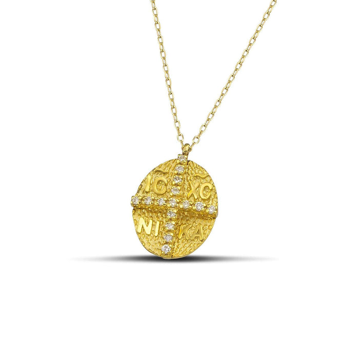 Κολιέ κωνσταντινάτο με σταυρό χρυσό Κ14 οβάλ με διαμάντι - themelidisjewels