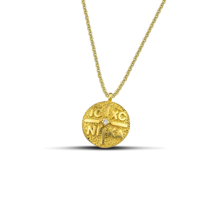 Κολιέ κωνσταντινάτο με σταυρό χρυσό Κ14 στρογγυλό με διαμάντι - themelidisjewels