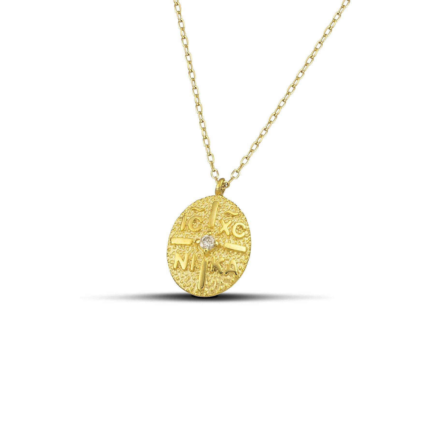 Κολιέ κωνσταντινάτο χρυσό Κ14 οβαλ με διαμάντι - themelidisjewels