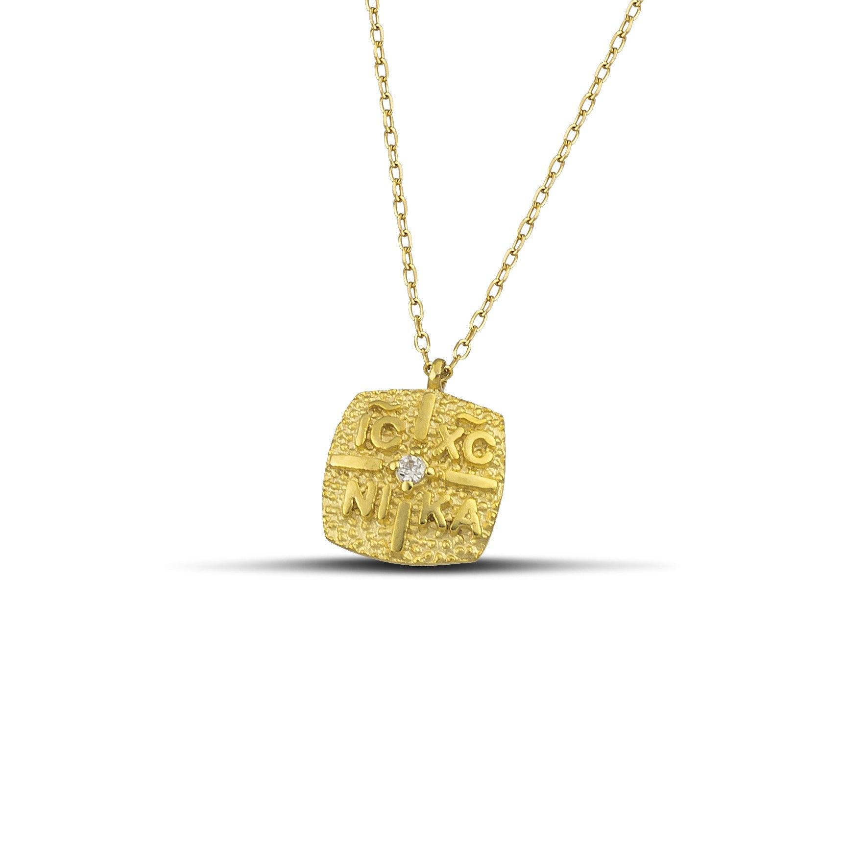 Κολιέ κωνσταντινάτο χρυσό Κ14 τετράγωνο με διαμάντι - themelidisjewels