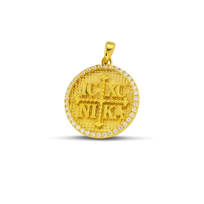 Χρυσό κωσταντινάτο στρογγυλό 14 καρατίων με ζιργκόν. 