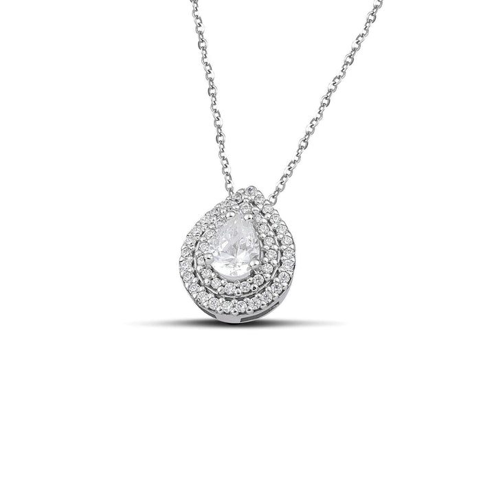 Λευκόχρυσο κολιέ Κ14 ροζέτα δάκρυ με διπλή σειρά από πέτρες NL0603.059