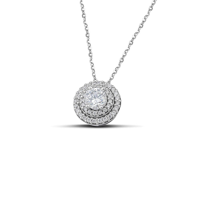 Λευκόχρυσο κολιέ Κ14 ροζέτα στρογγυλή με διπλή σειρά από πέτρες NL0603.004