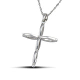 Γυναικείος σταυρός λευκόχρυσος Κ18 διπλής όψης με διαμάντια και στριφτή αλυσίδα. 