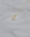 Γυναικείος χρυσός σταυρός Κ14 διπλής όψεως με ανάγλυφη επιφάνεια