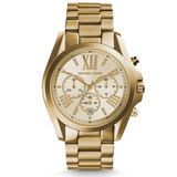 Γυναικείο ρολόι Michael Kors Bradshaw MK5605 χρονογράφος με ατσάλινο μπρασελέ σε χρυσό χρώμα, στρογγυλό χρυσό καντράν με ημερομηνία και στεφάνι 42mm.