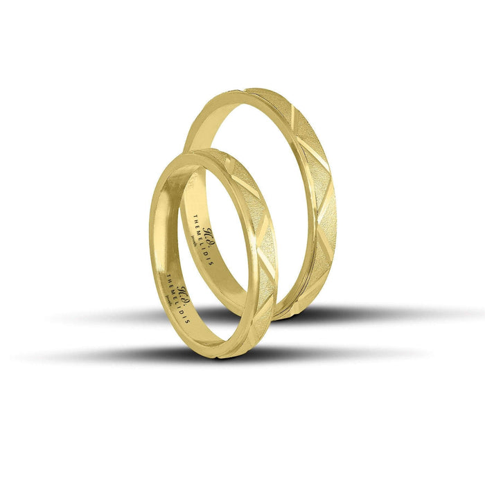 Μοντέρνες Βέρες Γάμου Χρυσες, φινιρισμά από αμμοβολή και επανλαμβανόμενο V. Πλάτος: 3 mm