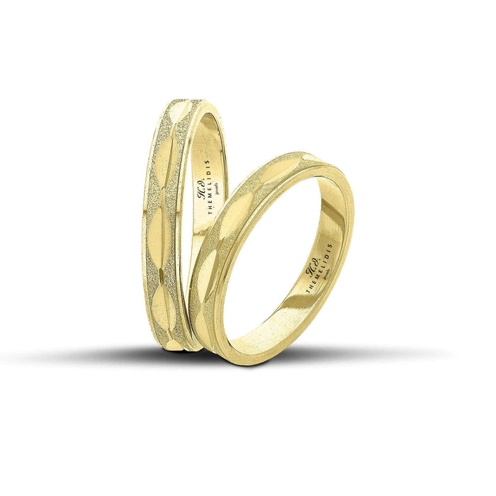 Βέρες Γάμου σετ χρυσές με αμμοβολή και λουστράτα σχέδια. Πλάτος 3.5mm