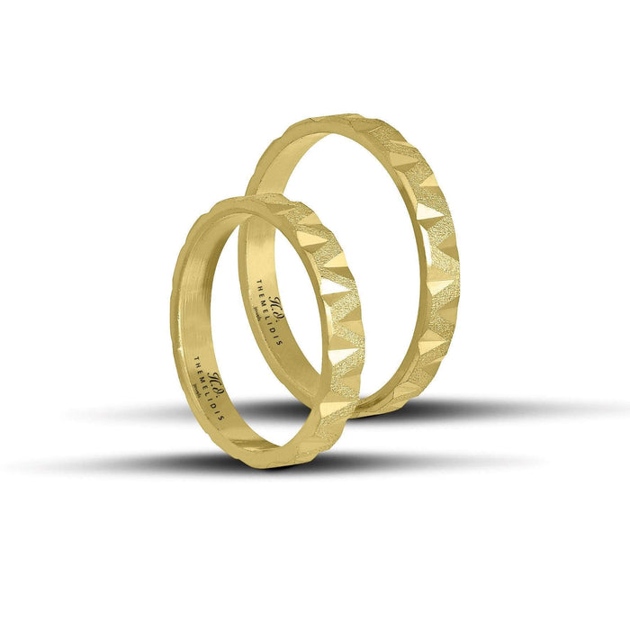 Μοντέρνες Βέρες Γάμου WR033 Χρυσές Με Αμμοβολή & Σχέδιο.