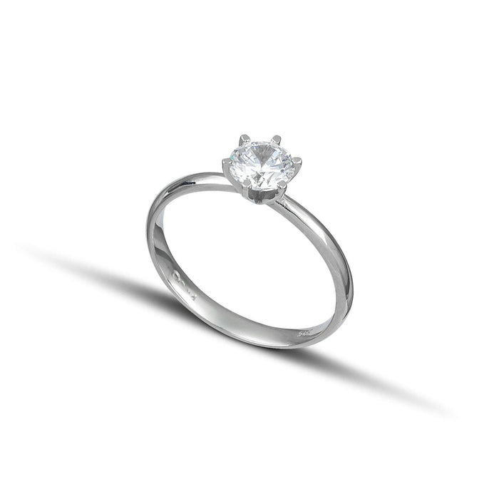 Μονόπετρο δαχτυλίδι από λευκόχρυσο Κ14, κλασσικό.