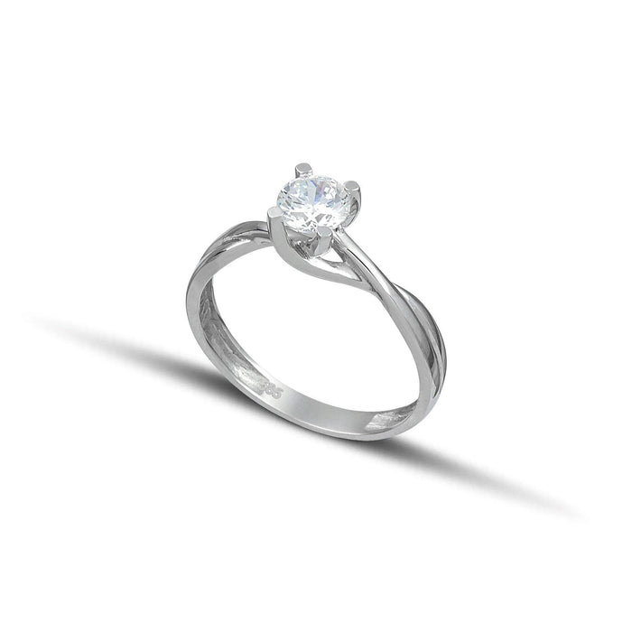 Μονόπετρο δαχτυλίδι λευκόχρυσο Κ14, με πλέξη.