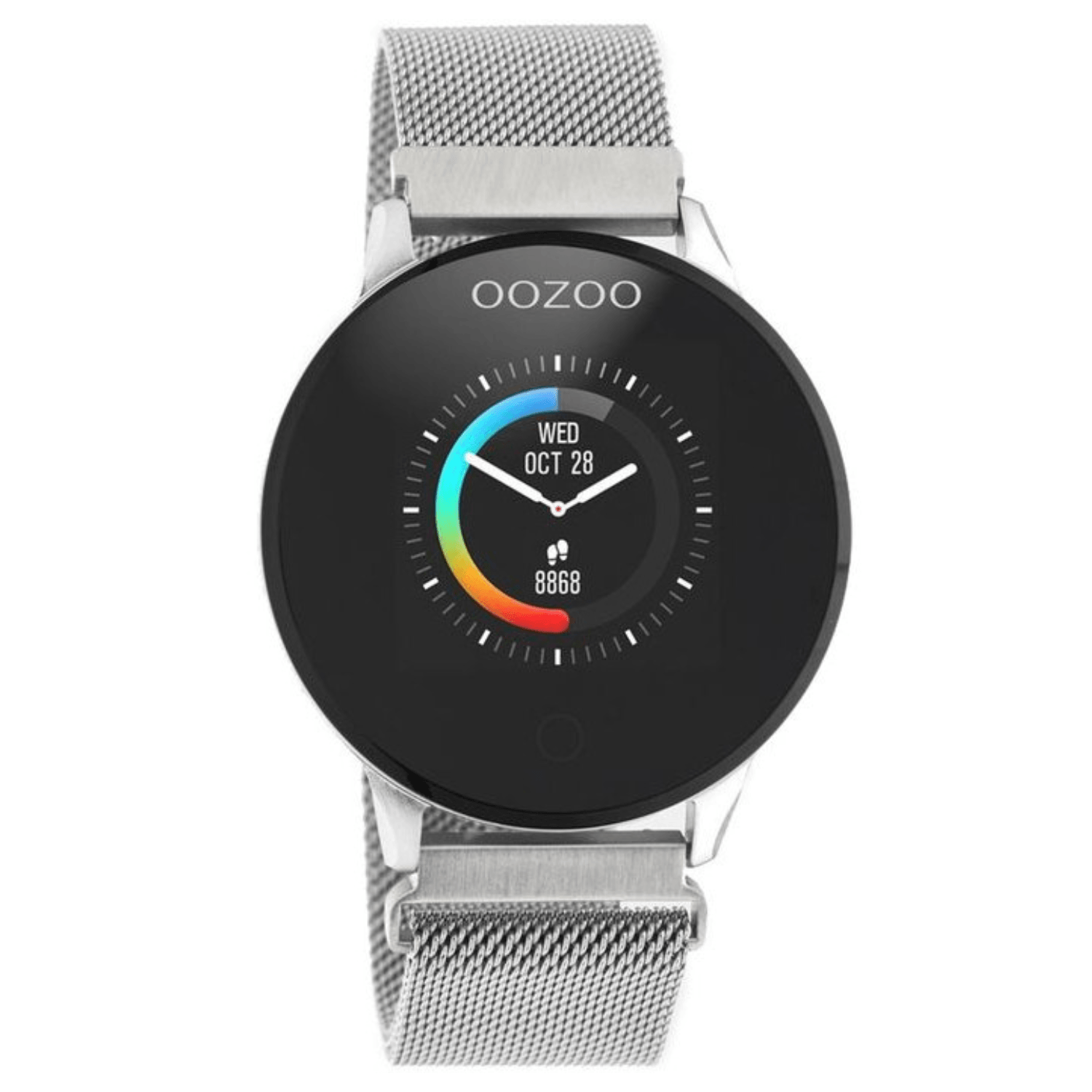 OOZOO Smartwatch Silver Steel Bracelet Q00116, ασημί ρολόι με μαύρο καντράν.