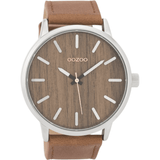 OOZOO Timepieces Wood XXL Brown Leather Strap C9255 - themelidisjewels