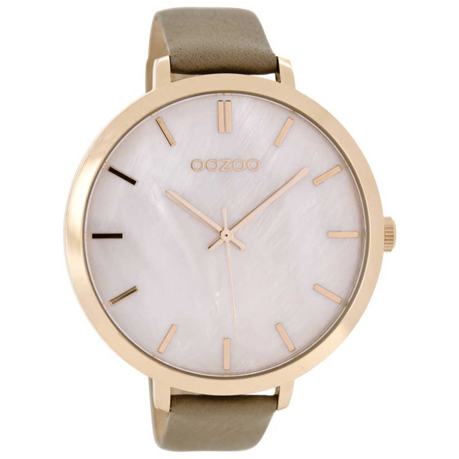 OOZOO Timepieces XXL Rose Gold Beige Leather Strap C8352 - themelidisjewels