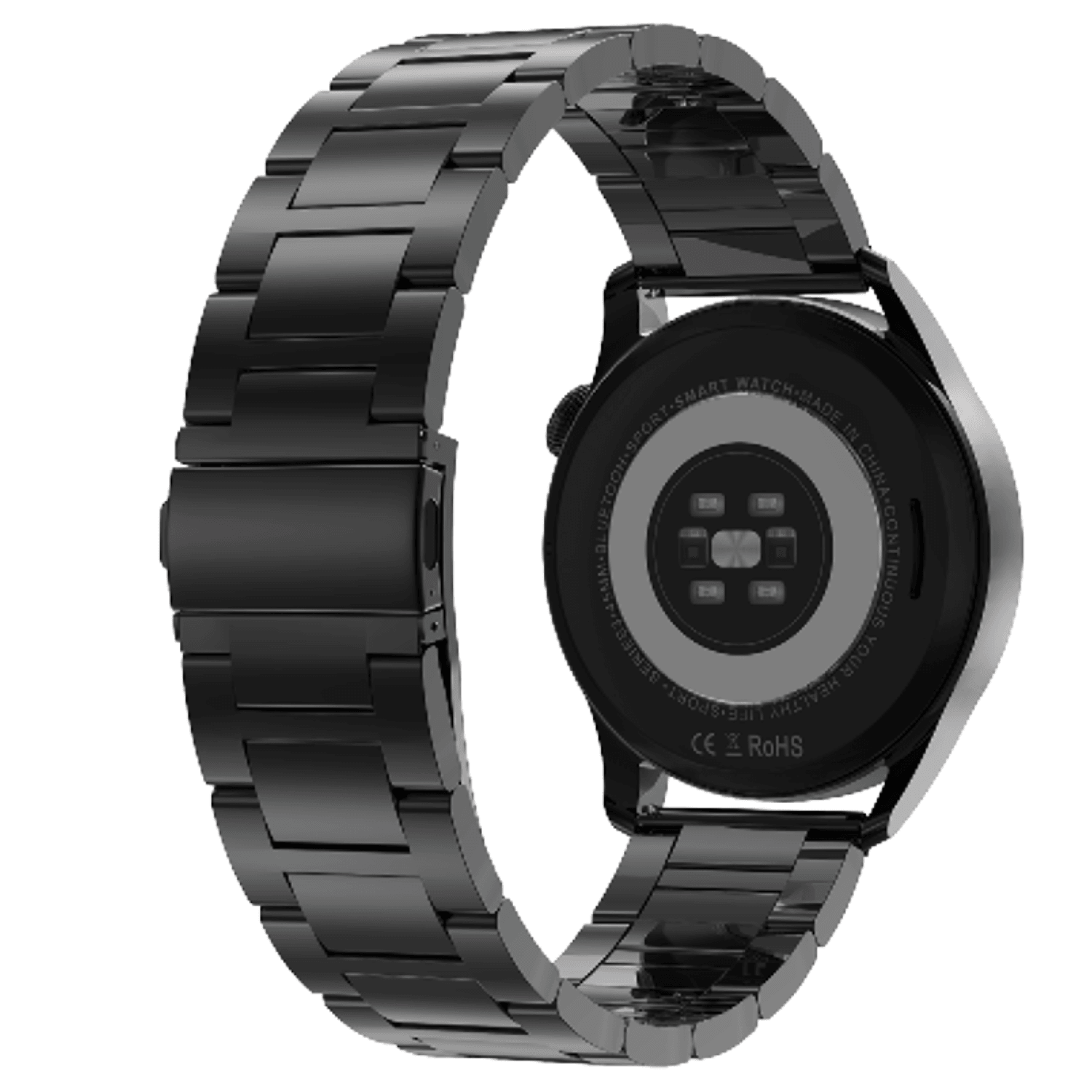 Ρολόι Smartwatch DAS4 Black Steel SP40 203080031, με μαύρο μπρασελέ, πίσω όψη. Διαθέτει πολλαπλές λειτουργίες