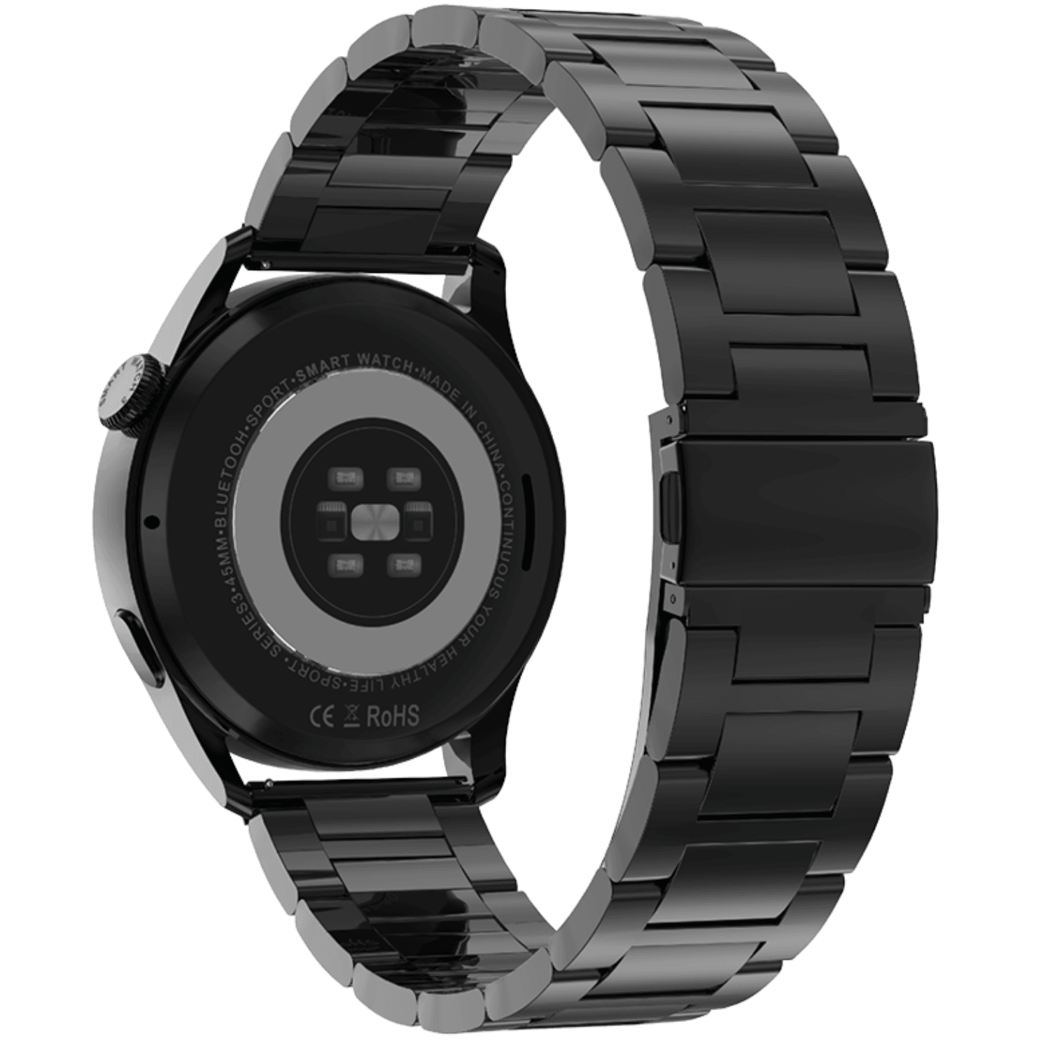 Ρολόι Smartwatch DAS4 Black Steel SP40 203080031, με μαύρο μπρασελέ, πίσω όψη. Διαθέτει πολλαπλές λειτουργίες.