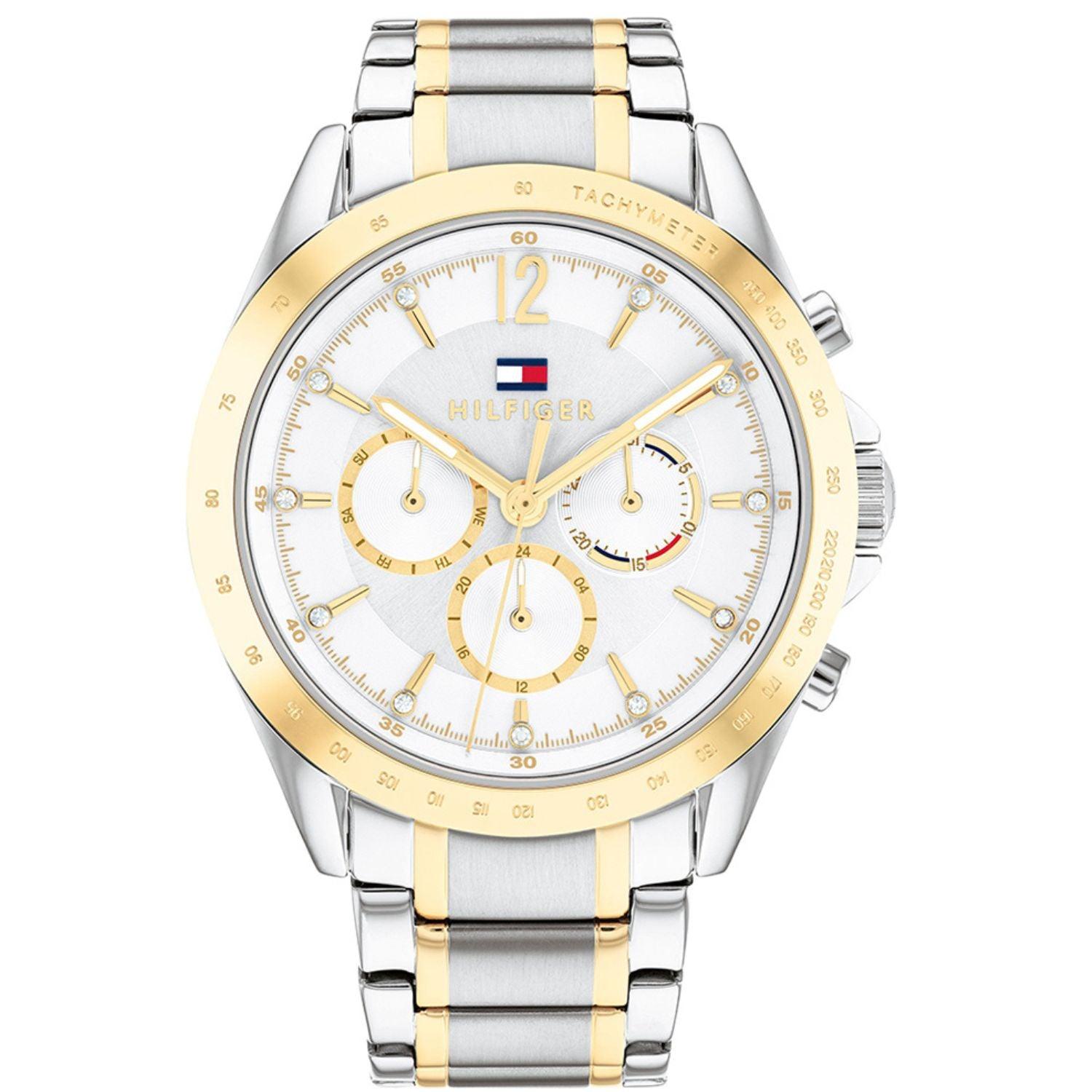 Γυναικείο ρολόι Tommy Hilfiger Kenzie 1782555 με δίχρωμο ασημί-χρυσό ατσάλινο μπρασελέ και άσπρο καντράν διαμέτρου 40mm με ζιργκόν.