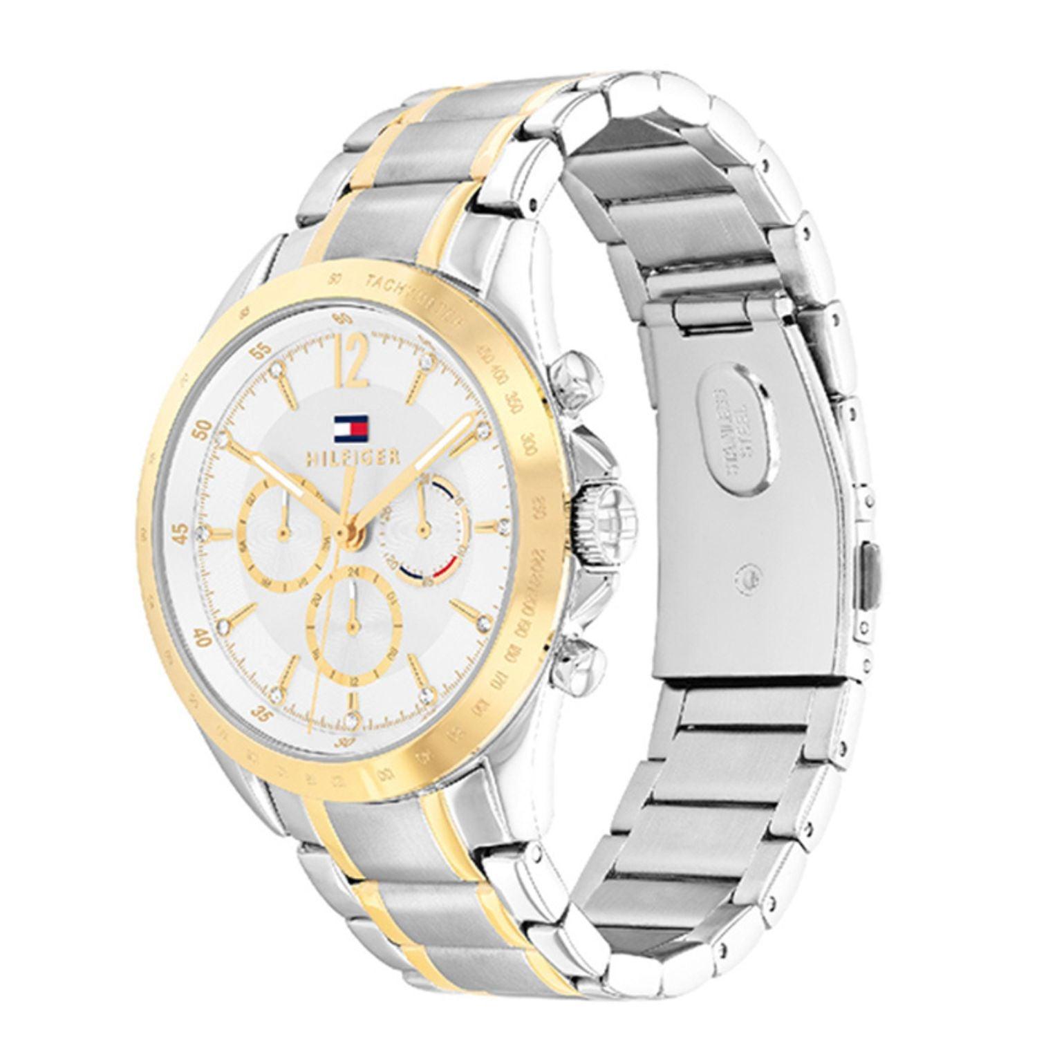 Γυναικείο ρολόι Tommy Hilfiger Kenzie 1782555 με δίχρωμο ασημί-χρυσό ατσάλινο μπρασελέ και άσπρο καντράν διαμέτρου 40mm με ζιργκόν.
