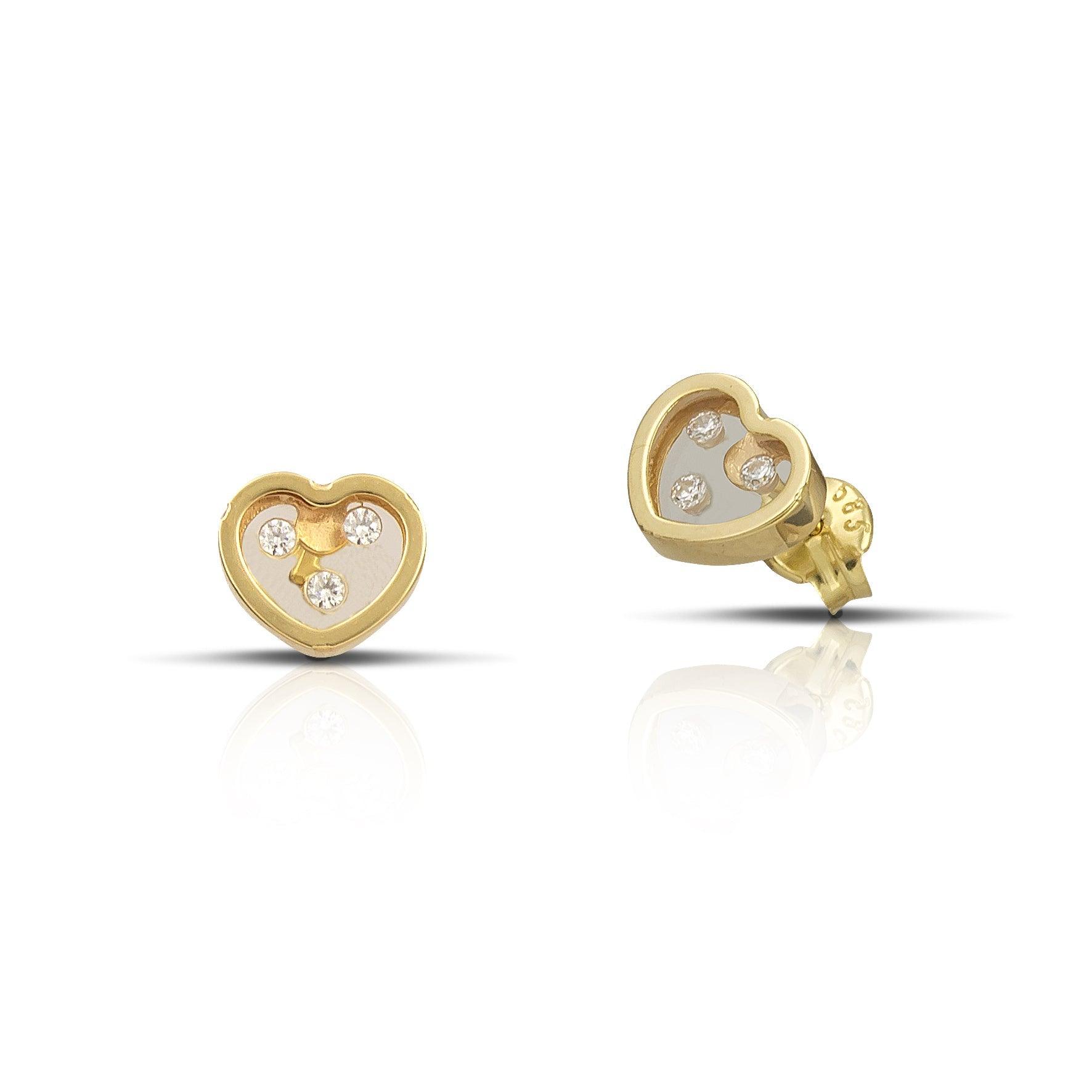 Σκουλαρίκια χρυσά Κ14 καρδιές με πέτρες