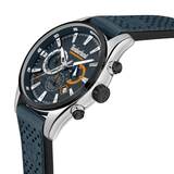 Ανδρικό ρολόι Timberland Aldridge TDWGC2102403 χρονογράφος με μπλε δερμάτινο λουράκι και μπλε καντράν διαμέτρου 46mm με ένδειξη ημερομηνίας.