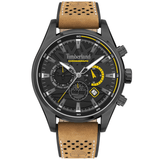 Ανδρικό ρολόι Timberland Aldridge TDWGC2102401 χρονογράφος με καφέ δερμάτινο λουράκι και μαύρο καντράν διαμέτρου 46mm με ένδειξη ημερομηνίας.